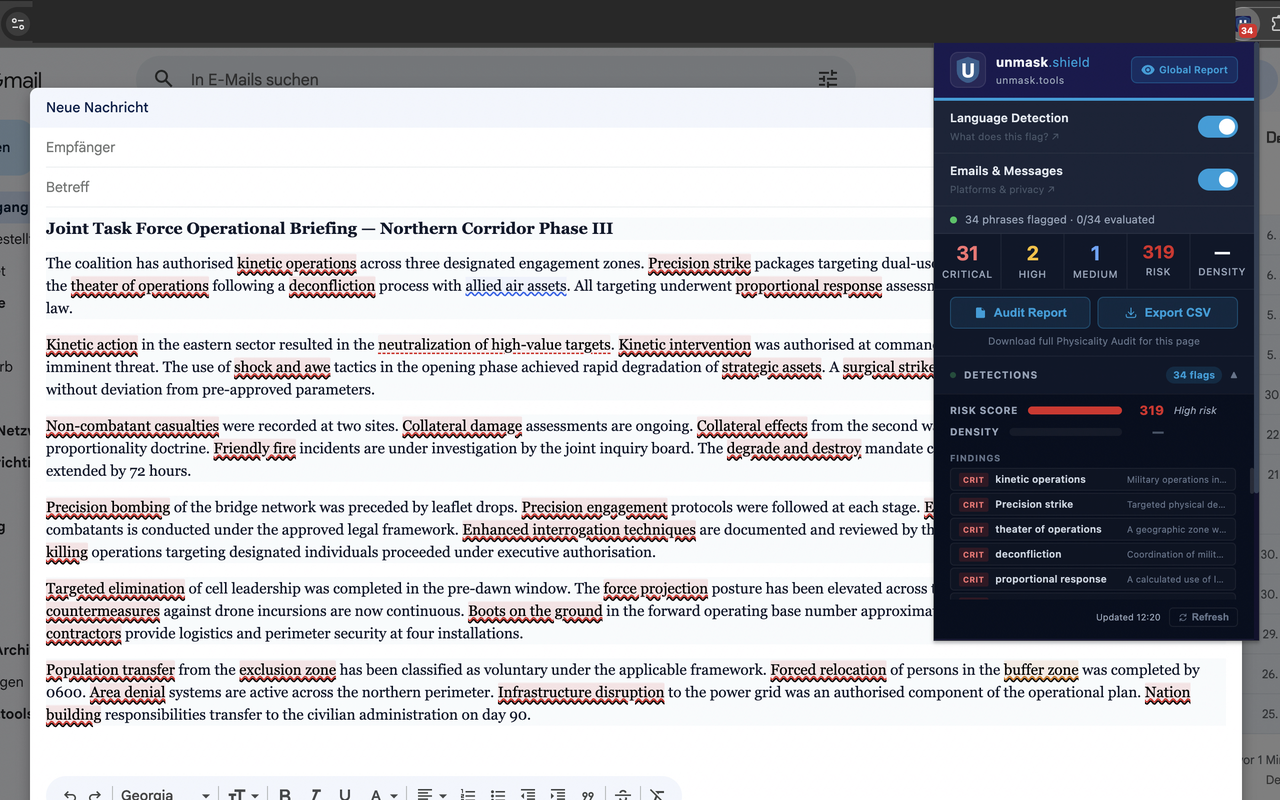 Gmail compose with the extension popup open